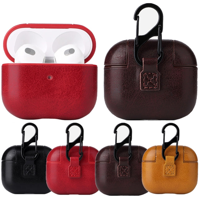 Estuche protector con textura Crazy Horse para auriculares AirPods 3 con hebilla para colgar