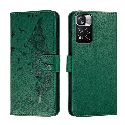 Feather Pattern Litchi Texture Leather Phone Case with Holder & Card Slots & Wallet, For Xiaomi Redmi Note 11 Pro