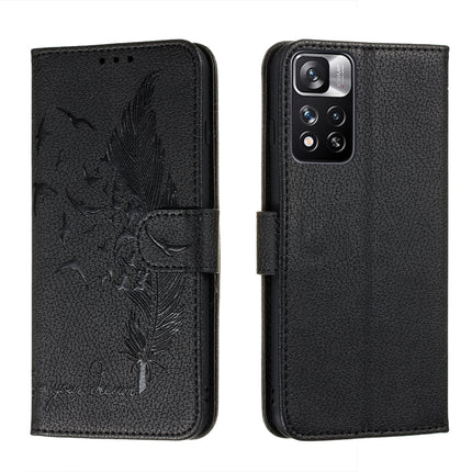 Feather Pattern Litchi Texture Leather Phone Case with Holder & Card Slots & Wallet, For Xiaomi Redmi Note 11 Pro