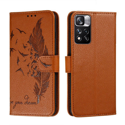 Feather Pattern Litchi Texture Leather Phone Case with Holder & Card Slots & Wallet, For Xiaomi Redmi Note 11 Pro