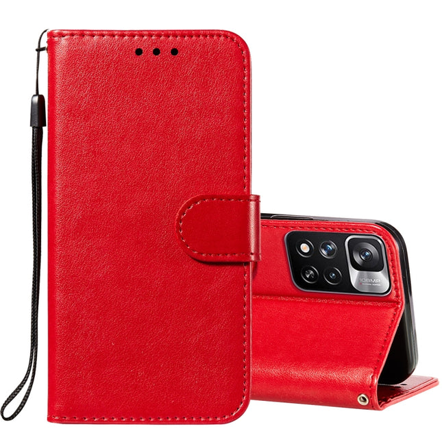 Solid Color Leather Phone Case with Holder & Card Slots & Wallet & Lanyard, For Xiaomi Redmi Note 11 Pro