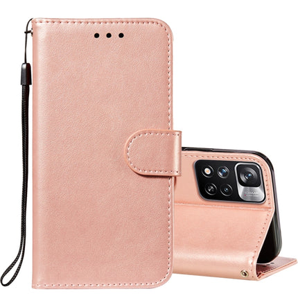 Solid Color Leather Phone Case with Holder & Card Slots & Wallet & Lanyard, For Xiaomi Redmi Note 11 Pro