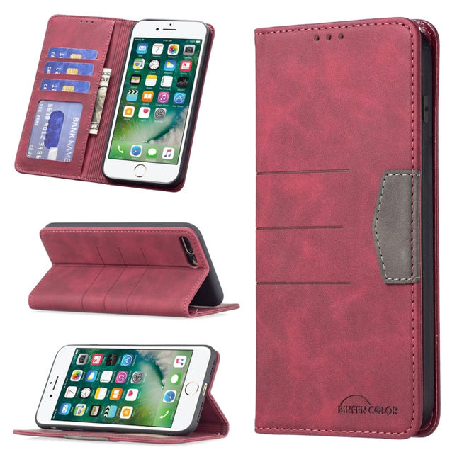 Magnetic Splicing Leather Phone Case, For iPhone 8 Plus / 7 Plus, For iPhone SE 2022 / SE 2020 / 8 / 7, For iPhone 11 Pro Max, For iPhone 11, For iPhone 12 mini, For iPhone 12 Pro Max