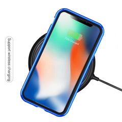 Funda abatible con imán de vidrio templado y marco angular de adsorción magnética de doble cara ultradelgada para iPhone X/XS, iPhone XR y iPhone XS Max