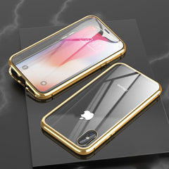 Funda abatible con imán de vidrio templado y marco angular de adsorción magnética de doble cara ultradelgada para iPhone X/XS, iPhone XR y iPhone XS Max