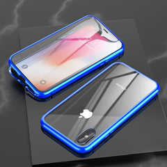 Funda abatible con imán de vidrio templado y marco angular de adsorción magnética de doble cara ultradelgada para iPhone X/XS, iPhone XR y iPhone XS Max