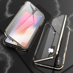 Funda abatible con imán de vidrio templado y marco angular de adsorción magnética de doble cara ultradelgada para iPhone X/XS, iPhone XR y iPhone XS Max