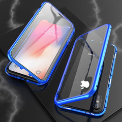 Funda abatible con imán de vidrio templado y marco angular de adsorción magnética de doble cara ultradelgada para iPhone X/XS, iPhone XR y iPhone XS Max