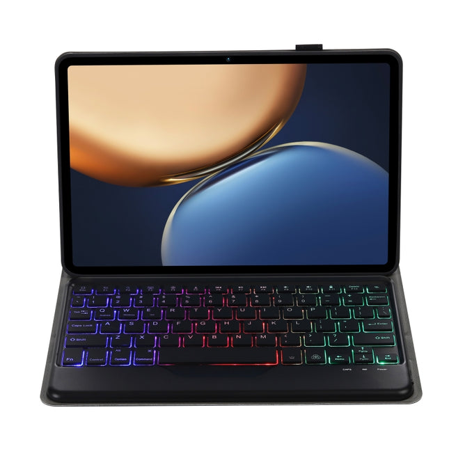 AHV7-BS Lambskin Texture Tri-color Backlight Bluetooth Keyboard Leather Tablet Case For Honor Pad V8 / Tablet V7 Pro, AHV7-BS