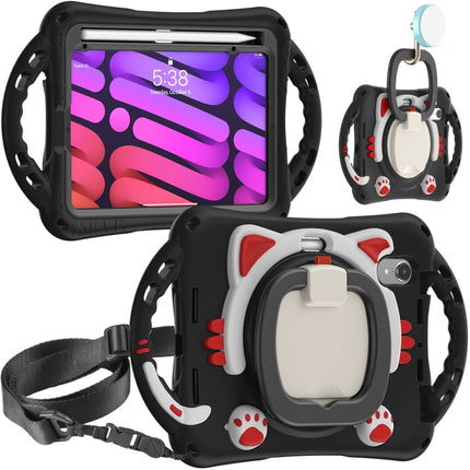 Niedliche Cat King Kids Stoßfeste EVA-Schutzhülle mit Halterung &amp; Schultergurt &amp; Griff, für iPad 9.7 2018 / 2017 / Air / Air 2 / Pro 9.7, für iPad 10.2 2019 / 2020 / 2021 / Pro 10.5, für iPad mini 6 / mini 2024, für iPad mini 6