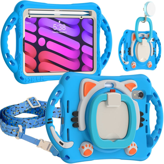 Niedliche Cat King Kids Stoßfeste EVA-Schutzhülle mit Halterung &amp; Schultergurt &amp; Griff, für iPad 9.7 2018 / 2017 / Air / Air 2 / Pro 9.7, für iPad 10.2 2019 / 2020 / 2021 / Pro 10.5, für iPad mini 6 / mini 2024, für iPad mini 6