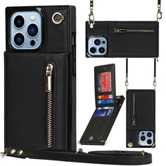 Cross-body Zipper Square Phone Case with Holder, For iPhone 13 mini, For iPhone 13, For iPhone 13 Pro, For iPhone 13 Pro Max