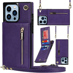 Cross-body Zipper Square Phone Case with Holder, For iPhone 13 mini, For iPhone 13, For iPhone 13 Pro, For iPhone 13 Pro Max