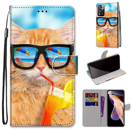 Coloured Drawing Cross Texture Horizontal Flip Leather Phone Case with Holder & Card Slots & Wallet & Lanyard, For Xiaomi Redmi Note 11 Pro/11 Pro+