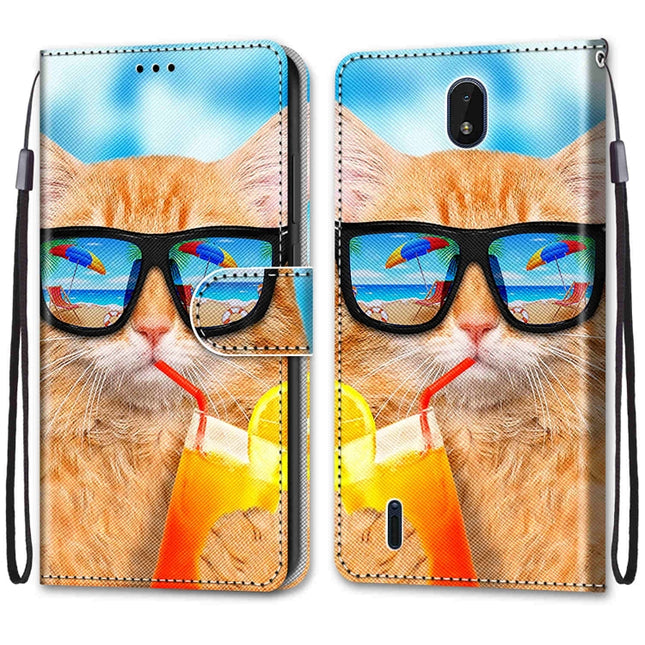 Coloured Drawing Cross Texture Horizontal Flip Leather Phone Case with Holder & Card Slots & Wallet & Lanyard, For Nokia C01 Plus