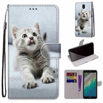 Coloured Drawing Cross Texture Horizontal Flip Leather Phone Case with Holder & Card Slots & Wallet & Lanyard, For Nokia C01 Plus