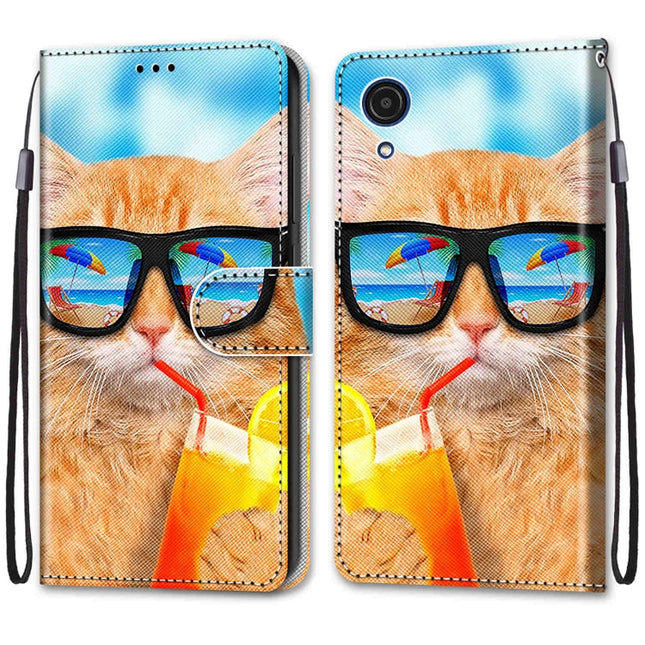 Coloured Drawing Cross Texture Horizontal Flip Leather Phone Case with Holder & Card Slots & Wallet & Lanyard, For Samsung Galaxy A03 Core