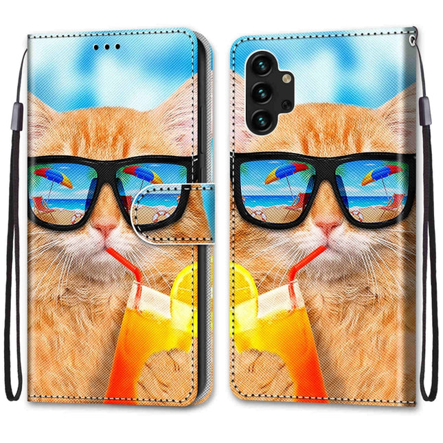 Coloured Drawing Cross Texture Horizontal Flip Leather Phone Case with Holder & Card Slots & Wallet & Lanyard, For Samsung Galaxy A13 4G
