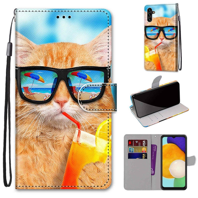 Coloured Drawing Cross Texture Horizontal Flip Leather Phone Case with Holder & Card Slots & Wallet & Lanyard, For Samsung Galaxy A13 5G