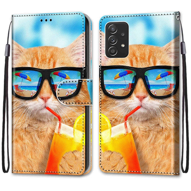 Coloured Drawing Cross Texture Horizontal Flip Leather Phone Case with Holder & Card Slots & Wallet & Lanyard, For Samsung Galaxy A53 5G