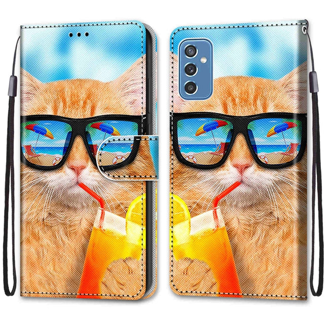 Coloured Drawing Cross Texture Horizontal Flip Leather Phone Case with Holder & Card Slots & Wallet & Lanyard, For Samsung Galaxy M52 5G