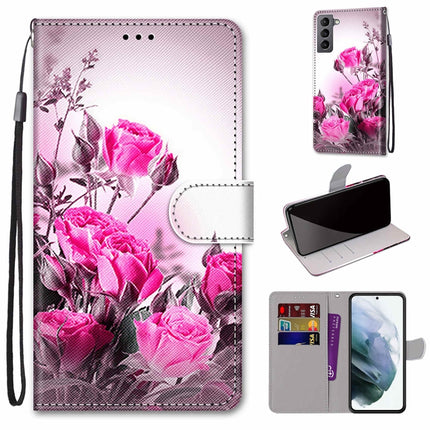 Coloured Drawing Cross Texture Horizontal Flip Leather Phone Case with Holder & Card Slots & Wallet & Lanyard, For Samsung Galaxy S22 5G