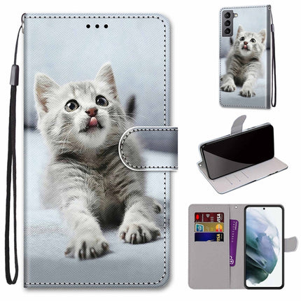 Coloured Drawing Cross Texture Horizontal Flip Leather Phone Case with Holder & Card Slots & Wallet & Lanyard, For Samsung Galaxy S22 5G