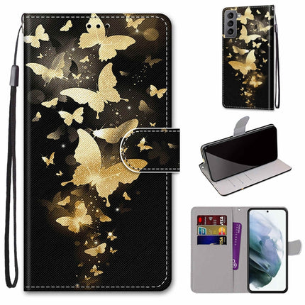 Coloured Drawing Cross Texture Horizontal Flip Leather Phone Case with Holder & Card Slots & Wallet & Lanyard, For Samsung Galaxy S22 5G