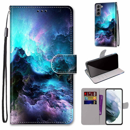 Coloured Drawing Cross Texture Horizontal Flip Leather Phone Case with Holder & Card Slots & Wallet & Lanyard, For Samsung Galaxy S22 5G