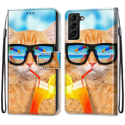 Coloured Drawing Cross Texture Horizontal Flip Leather Phone Case with Holder & Card Slots & Wallet & Lanyard, For Samsung Galaxy S22+ 5G