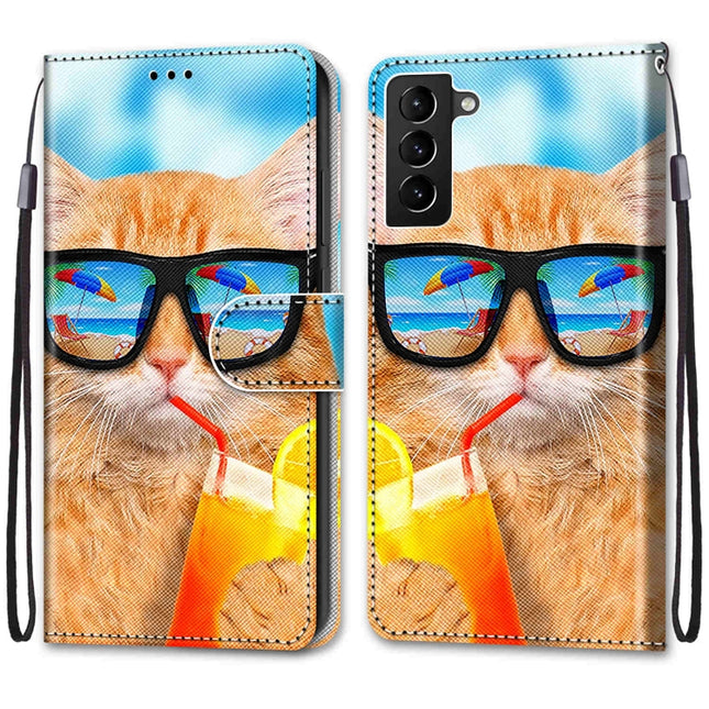 Coloured Drawing Cross Texture Horizontal Flip Leather Phone Case with Holder & Card Slots & Wallet & Lanyard, For Samsung Galaxy S22+ 5G
