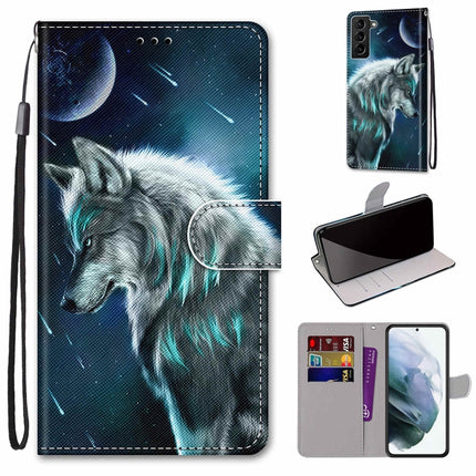 Coloured Drawing Cross Texture Horizontal Flip Leather Phone Case with Holder & Card Slots & Wallet & Lanyard, For Samsung Galaxy S22+ 5G