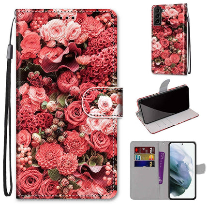 Coloured Drawing Cross Texture Horizontal Flip Leather Phone Case with Holder & Card Slots & Wallet & Lanyard, For Samsung Galaxy S22+ 5G