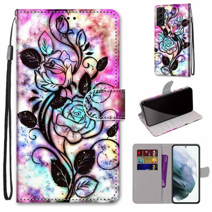 Coloured Drawing Cross Texture Horizontal Flip Leather Phone Case with Holder & Card Slots & Wallet & Lanyard, For Samsung Galaxy S22+ 5G