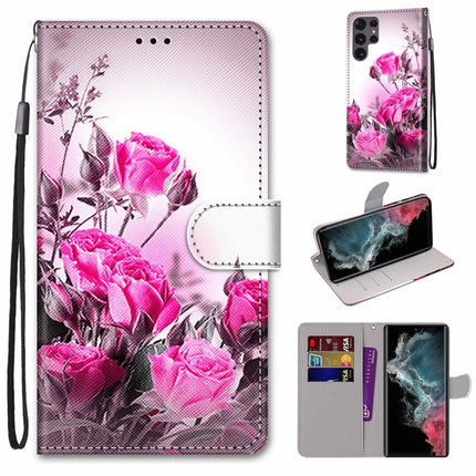 Coloured Drawing Cross Texture Horizontal Flip Leather Phone Case with Holder & Card Slots & Wallet & Lanyard, For Samsung Galaxy S22 Ultra 5G