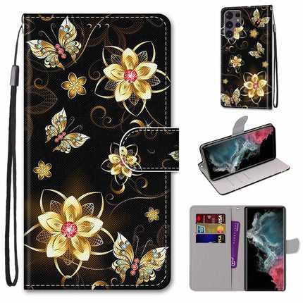 Coloured Drawing Cross Texture Horizontal Flip Leather Phone Case with Holder & Card Slots & Wallet & Lanyard, For Samsung Galaxy S22 Ultra 5G