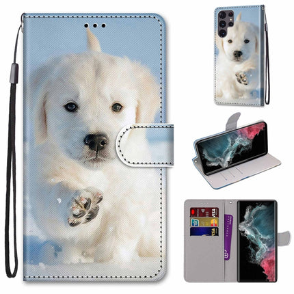 Coloured Drawing Cross Texture Horizontal Flip Leather Phone Case with Holder & Card Slots & Wallet & Lanyard, For Samsung Galaxy S22 Ultra 5G