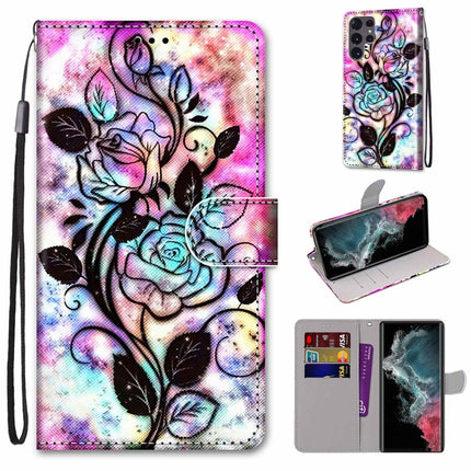 Coloured Drawing Cross Texture Horizontal Flip Leather Phone Case with Holder & Card Slots & Wallet & Lanyard, For Samsung Galaxy S22 Ultra 5G