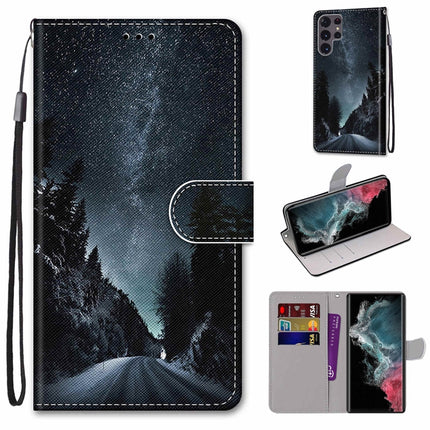 Coloured Drawing Cross Texture Horizontal Flip Leather Phone Case with Holder & Card Slots & Wallet & Lanyard, For Samsung Galaxy S22 Ultra 5G