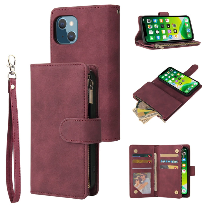 Funda de cuero multifuncional para teléfono con ranura para tarjetas, soporte, billetera con cremallera y marco de fotos, para iPhone 13 mini, para iPhone 13, para iPhone 13 Pro, para iPhone 13 Pro Max
