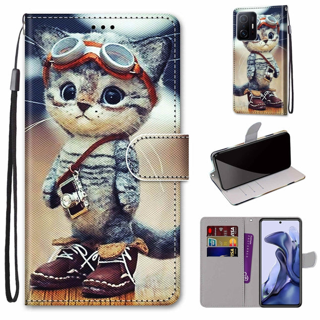 Coloured Drawing Cross Texture Horizontal Flip PU Phone Leather Case with Holder & Card Slots & Wallet & Lanyard(Colorful Layer, For Xiaomi Mi 11T / 11T Pro