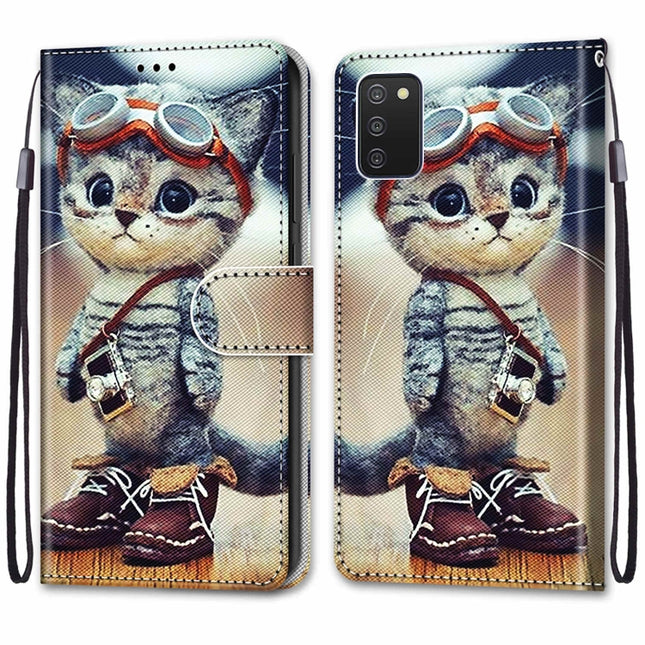 Coloured Drawing Cross Texture Horizontal Flip PU Phone Leather Case with Holder & Card Slots & Wallet & Lanyard(Colorful Layer, For Samsung Galaxy A03s 166mm Version