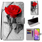For Samsung Galaxy A03s 166mm Version / Red Rose On Wooden