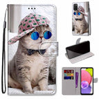 For Samsung Galaxy A03s 166mm Version / Oblique Hat Blue Mirror Cat