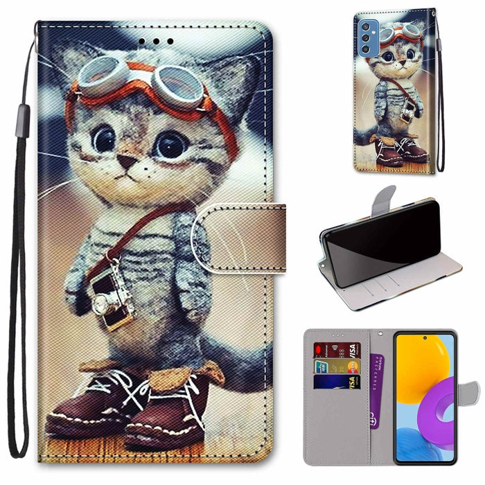 Coloured Drawing Cross Texture Horizontal Flip PU Phone Leather Case with Holder & Card Slots & Wallet & Lanyard(Colorful Layer, For Samsung Galaxy M52 5G