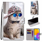 For Samsung Galaxy M52 5G / Oblique Hat Blue Mirror Cat