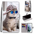 For Samsung Galaxy S22 5G / Oblique Hat Blue Mirror Cat