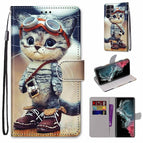 For Samsung Galaxy S22 Ultra 5G / Leather Shoes Cat