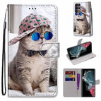 For Samsung Galaxy S22 Ultra 5G / Oblique Hat Blue Mirror Cat