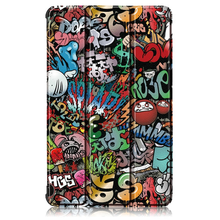 For Lenovo Tab M8 Coloured Drawing Pattern Horizontal Deformation Flip Leather Case with Three-folding Holder, Graffiti, Apricot Flower, Butterfly, Galaxy, Big Eye